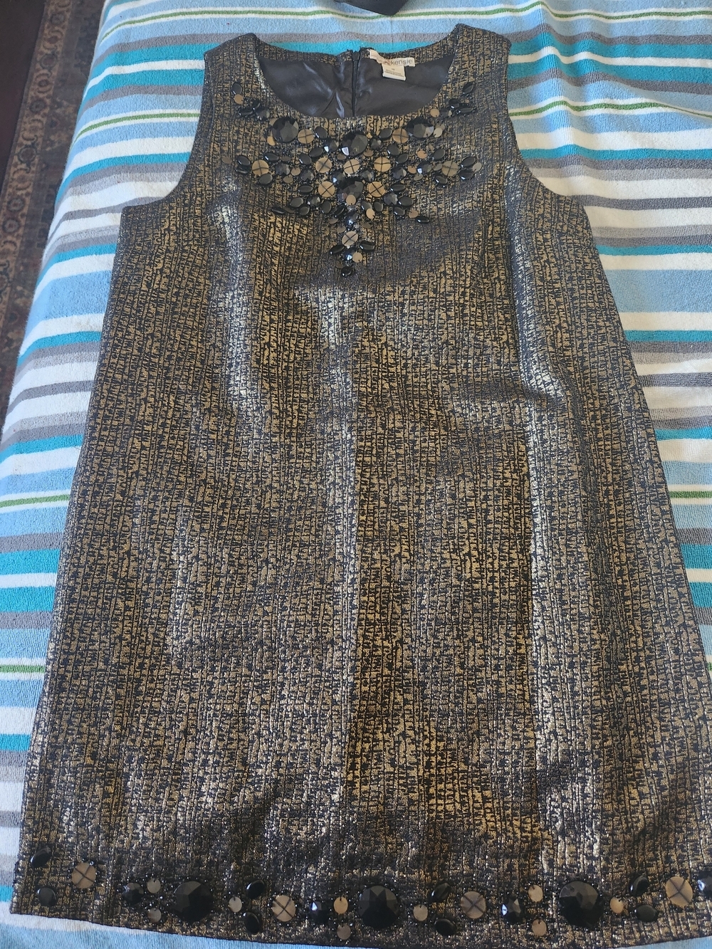 Kensie Black & Gold Embellished Tweed Shift Dress